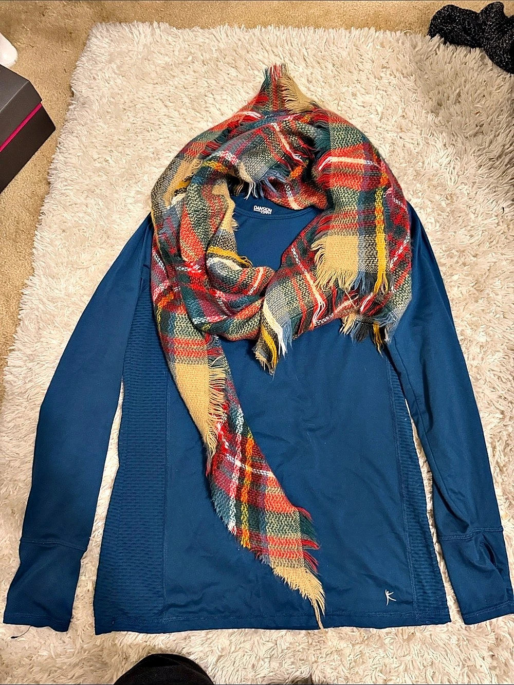 Danskin Blue Plaid Scarf and long sleeve shirt